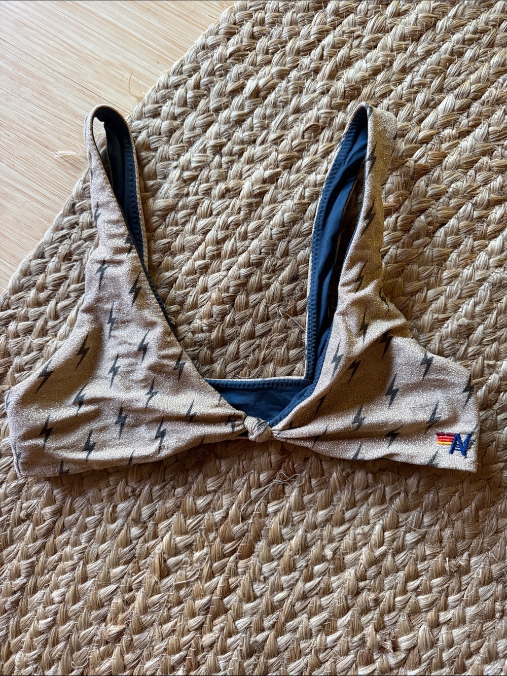 Aviator Nation Tan Lightning Bolt Bikini Top